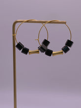 Load image into Gallery viewer, Brook Jet Glass Hoop Earrings

