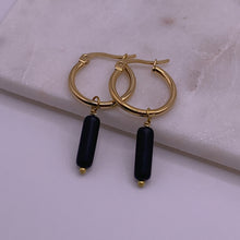 Load image into Gallery viewer, Black Magnesite Hoop Earrings
