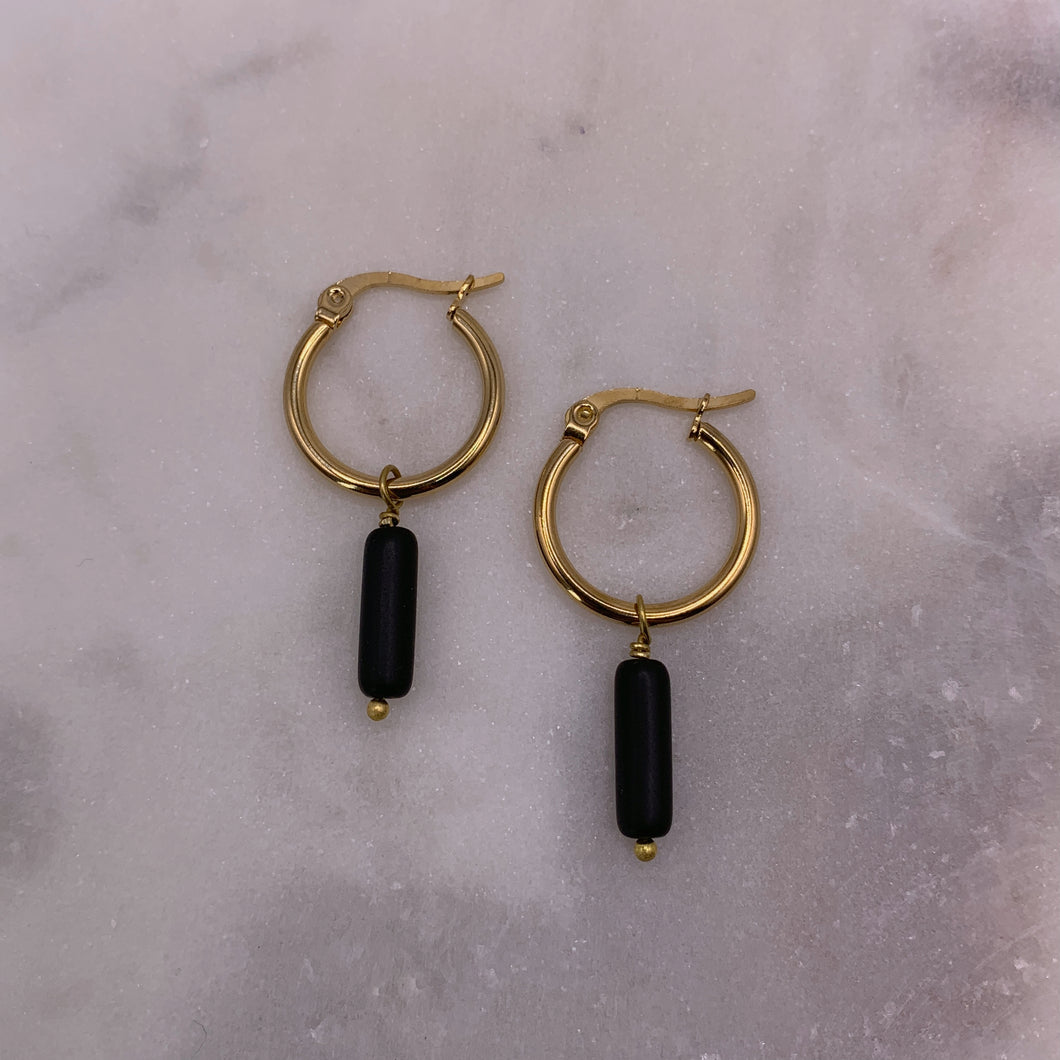 Black Magnesite Hoop Earrings