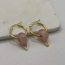 Load image into Gallery viewer, Geometric Rose Quartz Hoop Earrings

