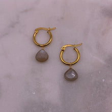 Load image into Gallery viewer, Gray Moonstone Hoop Earrings
