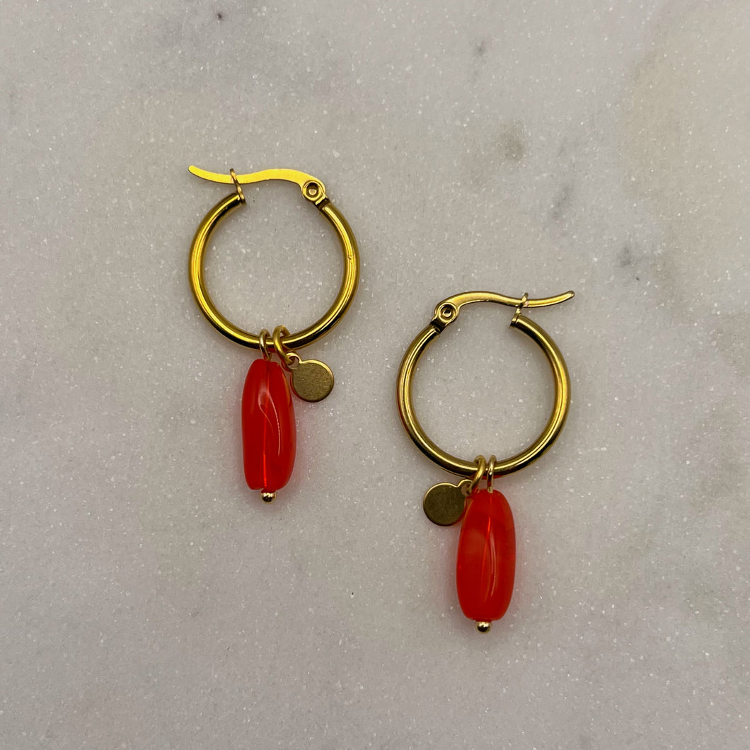 Twisted Orange Glass Hoop Earrings