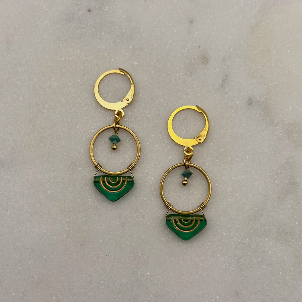 Turquoise + Pyramid Glass Huggie earrings