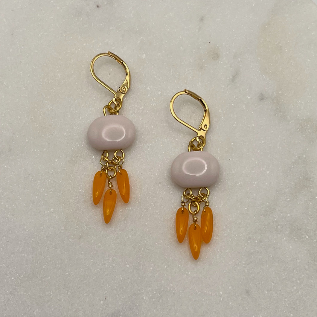 Pink Orange Glass Drop Earrings