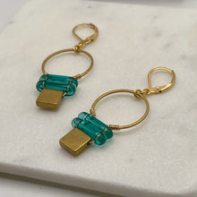 Load image into Gallery viewer, Brass Cube Glass Earrings
