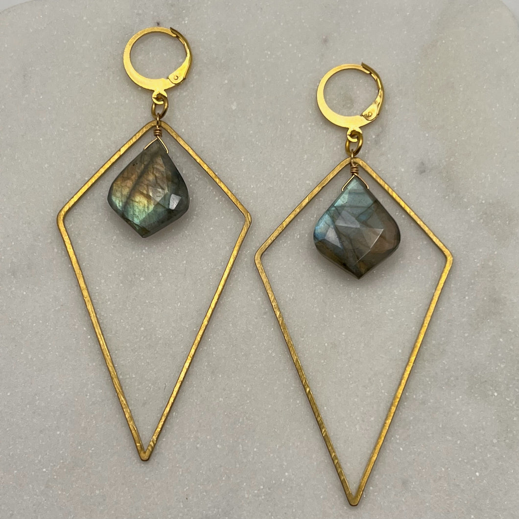 Labradorite Brass Earrings