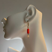 Load image into Gallery viewer, Vintage Glass + Moonstone Huggie Earrings
